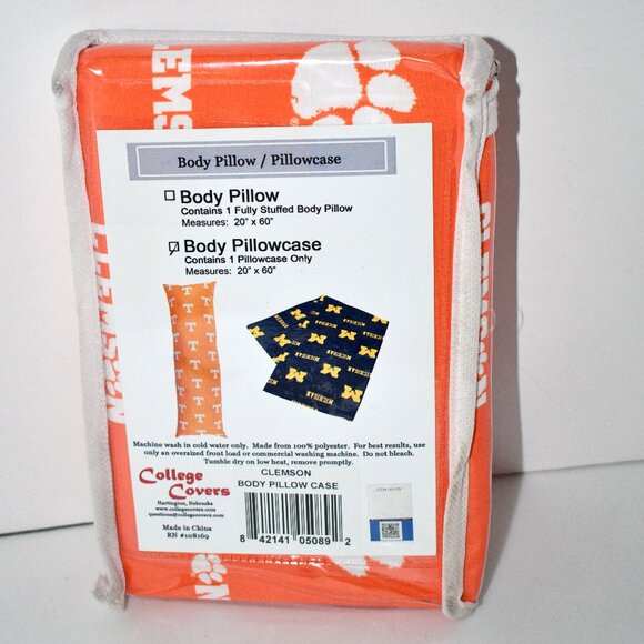 College Covers Clemson Tigers Body Pillowcase – 20" x 60" – Machine Washable – N - Picture 1 of 3